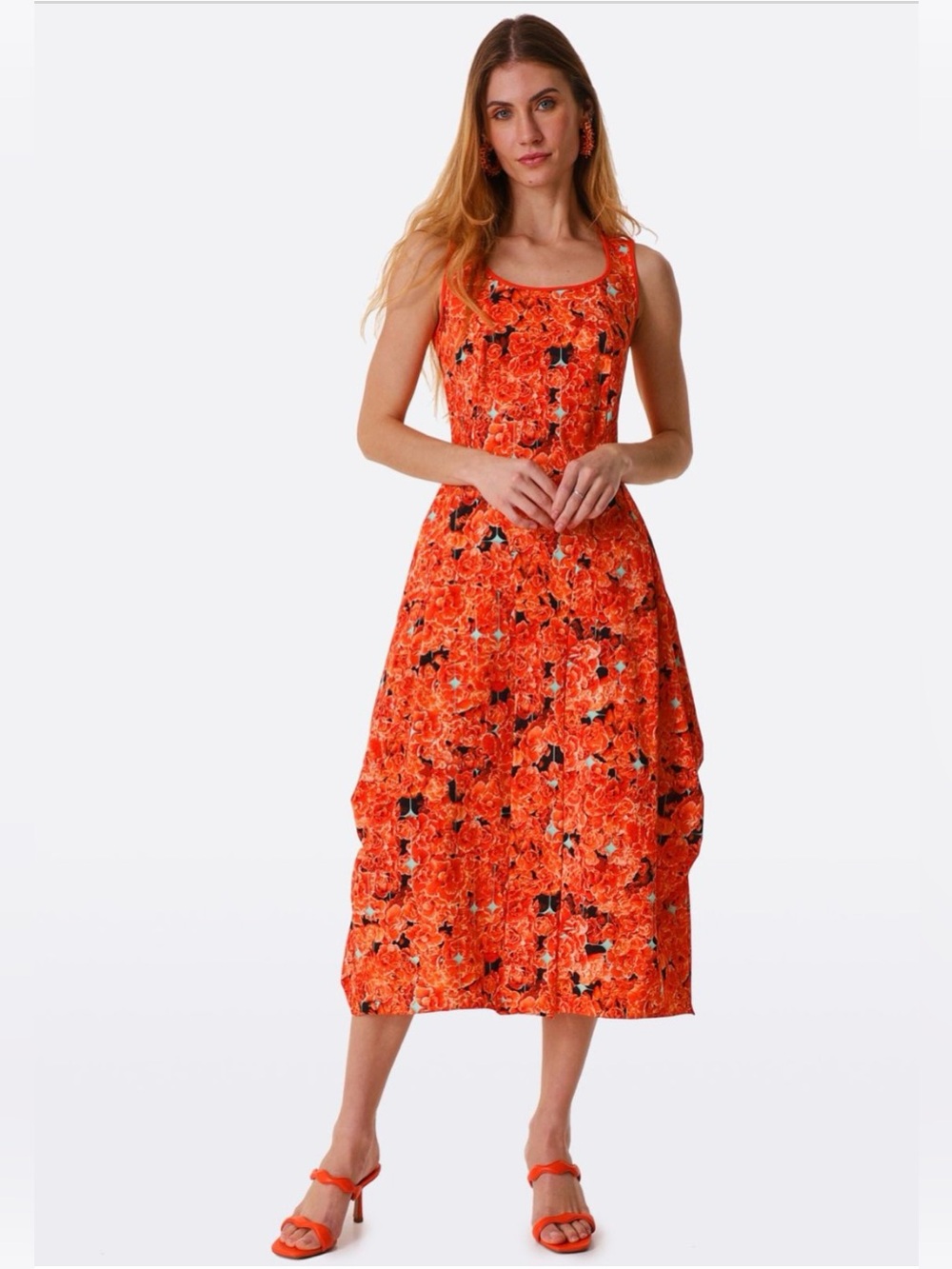 High At Length Floral Sleeveless Midi Dress Sz 8